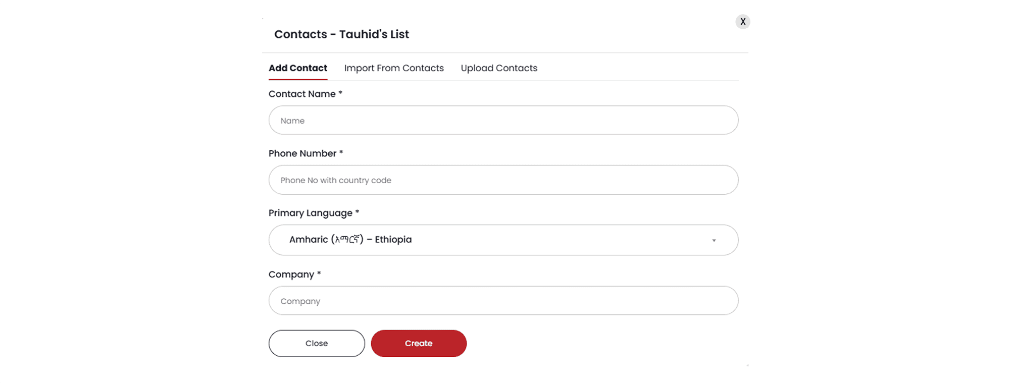 Contact Upload option