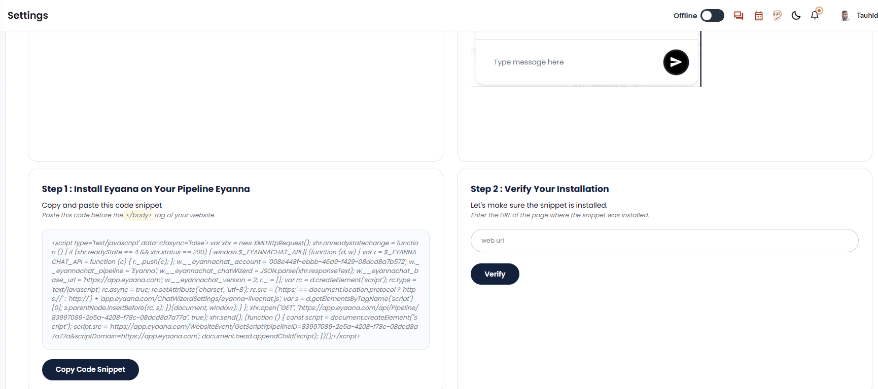 Website Installation Code Snippet